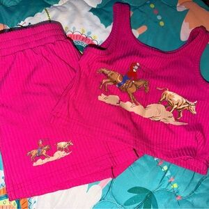 Pink Cowboy Print Tank and Shorts Set